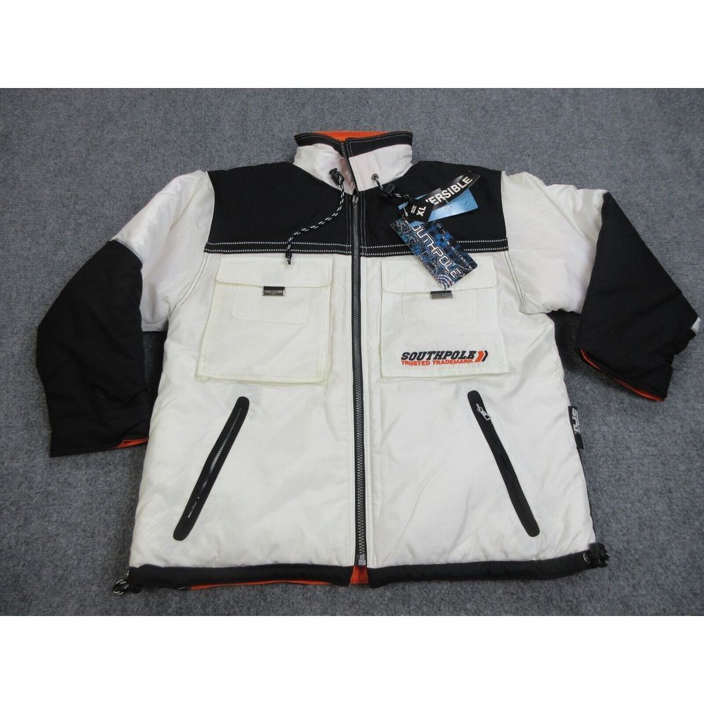 VINTAGE Southpole Jacket Mens Extra Large White Reversible Y2K Puffer Coat NEW - Picture 1 of 16